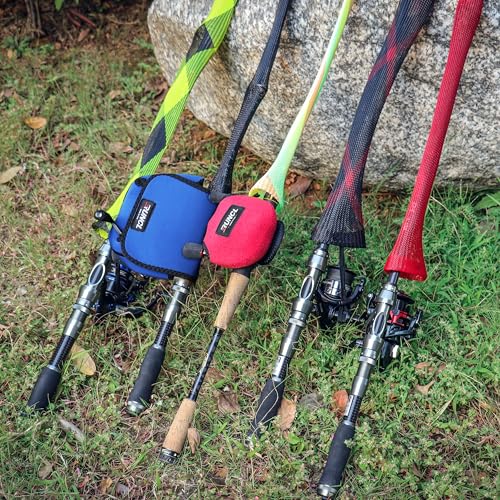 Image of RUNCL Fishing Rod Sleeves & Reel Bags, Spinning /Casting Rod Socks & Spinning /Baitcasting Reel Covers - Protection Solution, Space Saver, Perfect Storage - Fishing Pole Sleeves & Reel Pouch (2 Pack)