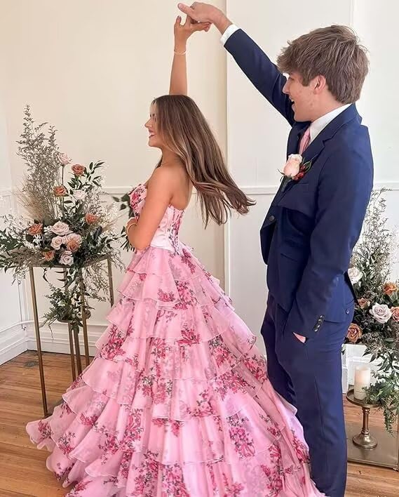 Ruffle Prom Dress Corset Tiered 2026 Strapless Long Chiffon Formal Evening Gown with Slit - Image 4