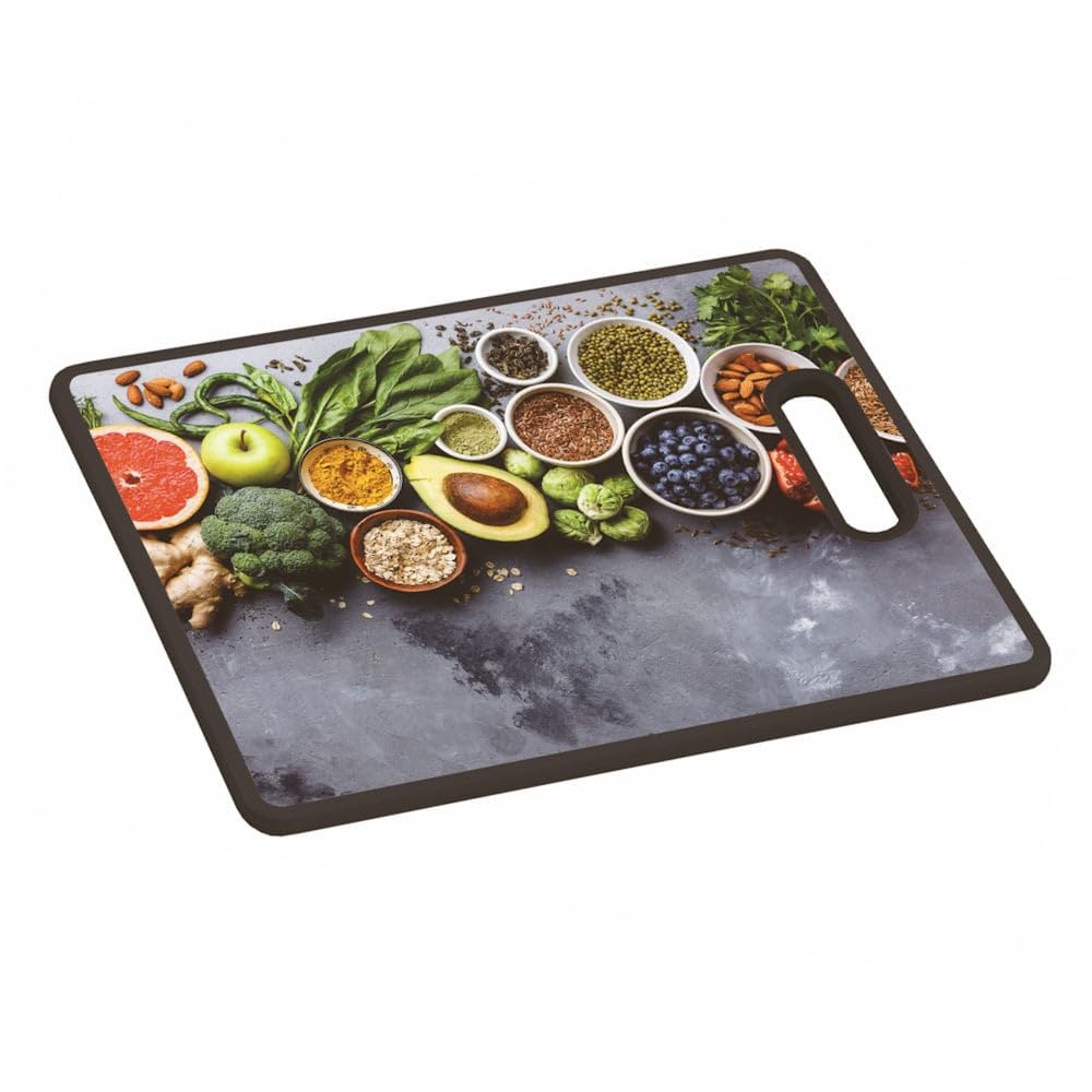 KESPER Healthy Kitchen 30832 Chopping and Serving Board with Fibreboard Core, Plastic Surface and Handle, Ideal for Cutting and Serving, Dimensions: 38 x 30 x 1.2 cm