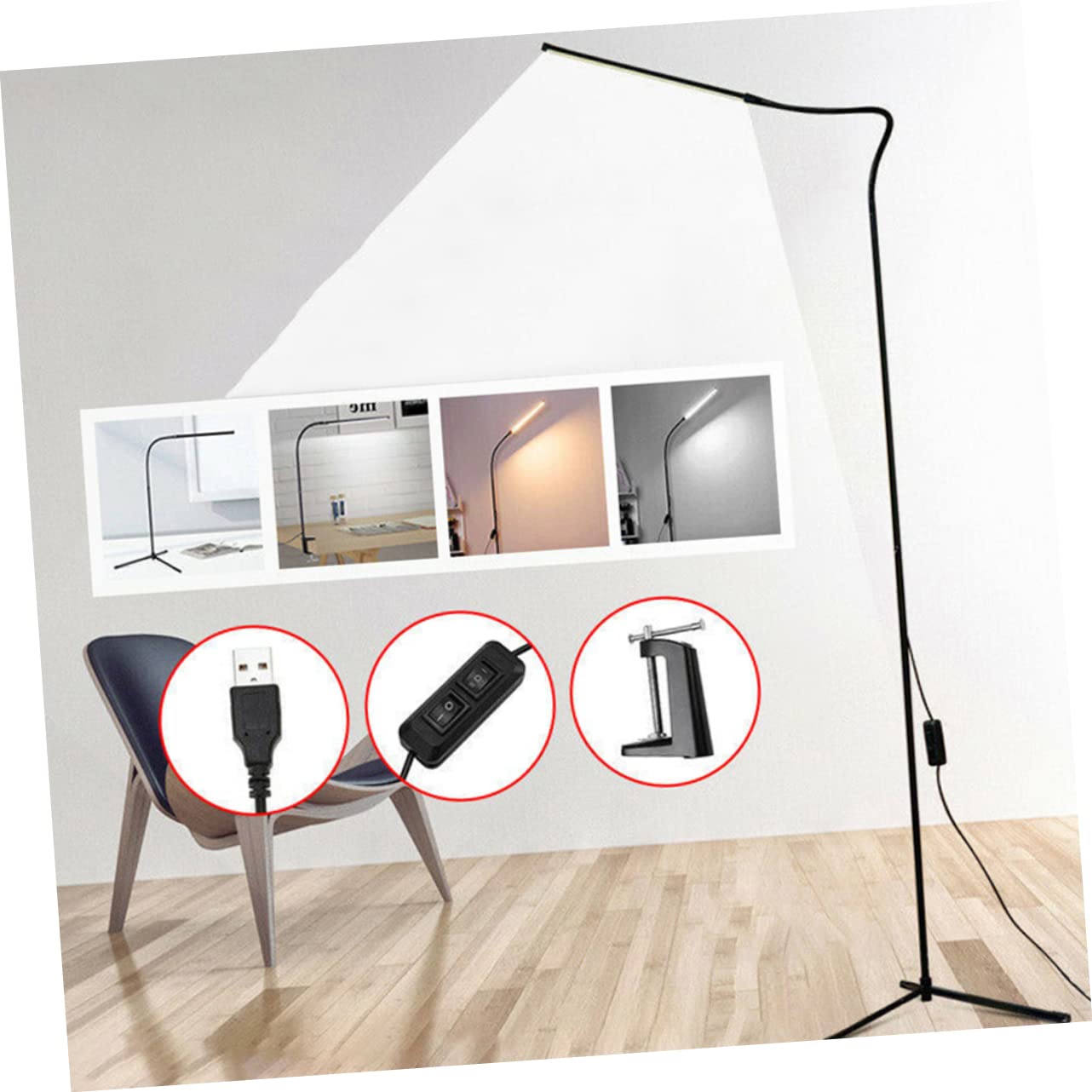 Tofficu Lampada da Lettura LED con Clip, Collo D’oca Flessibile, Dimmerabile, senza Sfarfallio, Luce Antiriflesso, in Alluminio e Ferro, Nero
