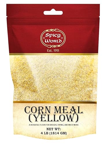 Spicy World Harina de maíz amarillo molido mediano 4 libras (64 onzas), ideal para pan de maíz, magdalenas