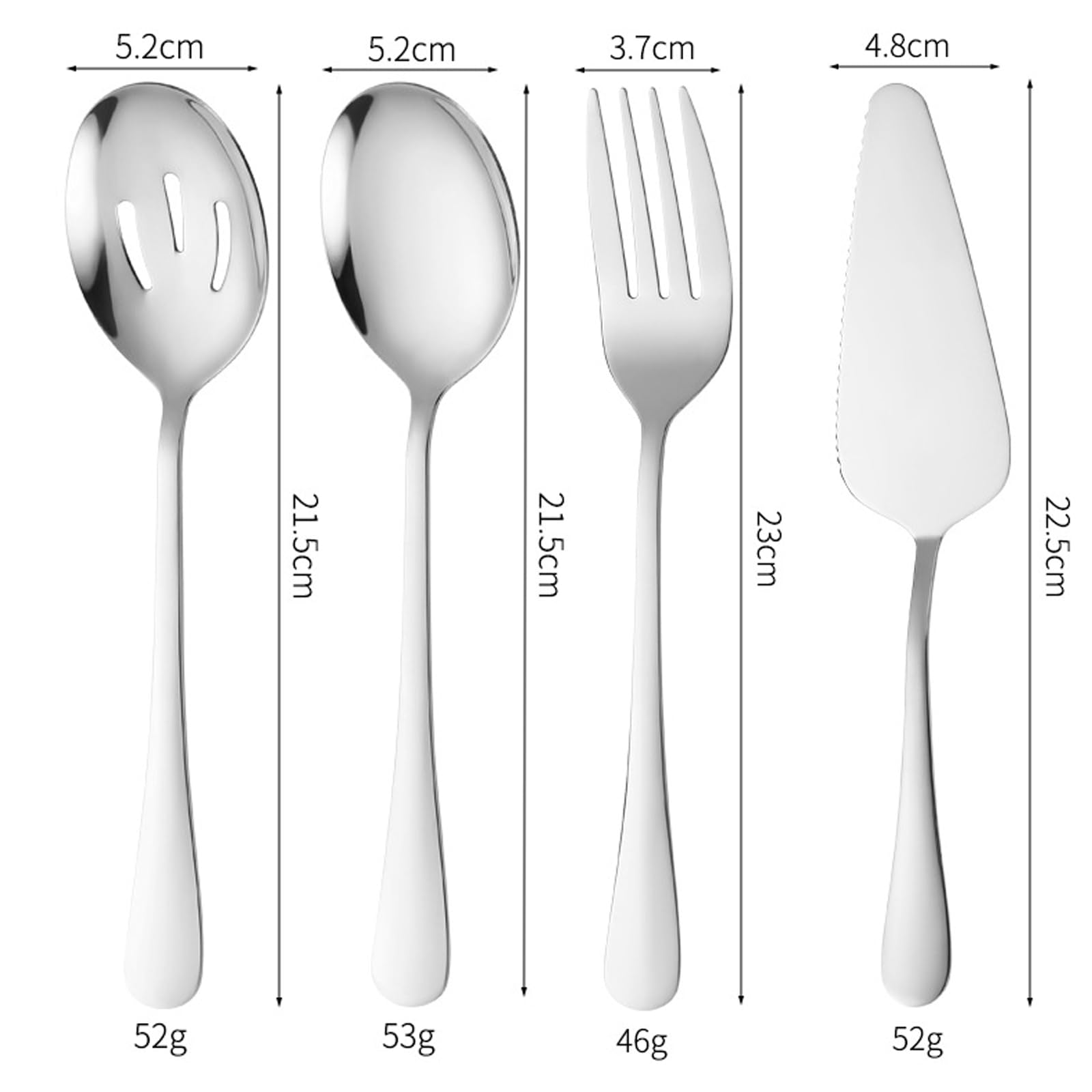 Silver Flatware - Juego de 7 piezas de acero inoxidable que incluye cucharas de servir, cuchara ranurada, pinzas para servir, tenedor de servir, tenedor de ensalada, cucharón de sopa, servidor de
