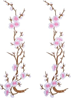 2PCS White Vintage Plum Blossom Iron on Patch, Embroidery Flower Patches | Applique for Clothing Repair, Sewing Patches for DIY Crafting Wedding Clothes Collar Bust Dress Bag Shoes