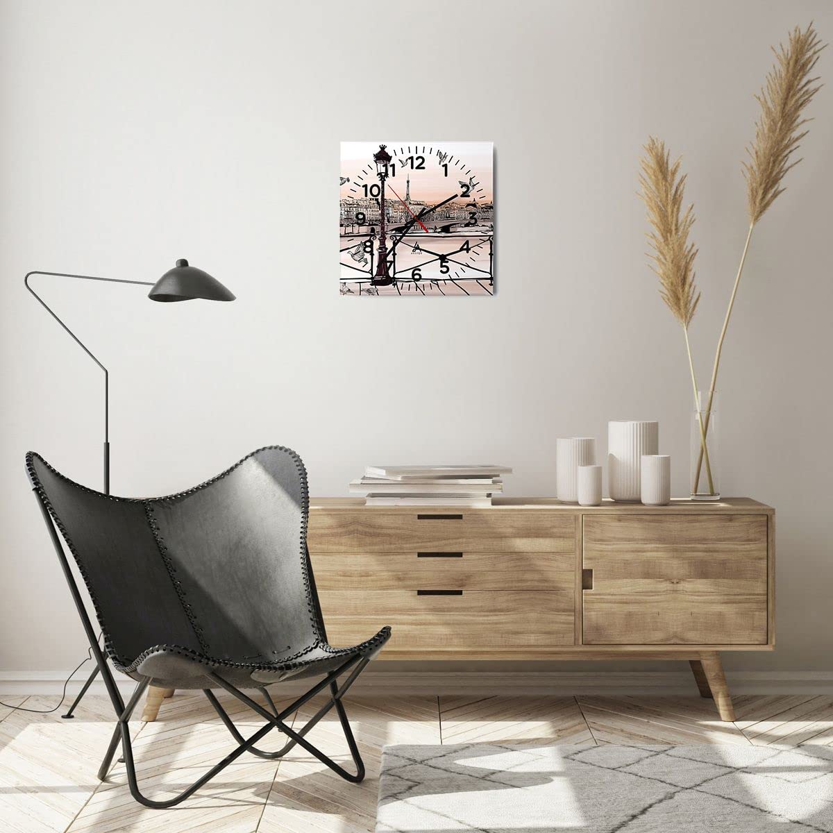 ARTTOR Moderne Glasuhr 30x30cm Quadrat Wanduhr Architektur Maritim - 3176