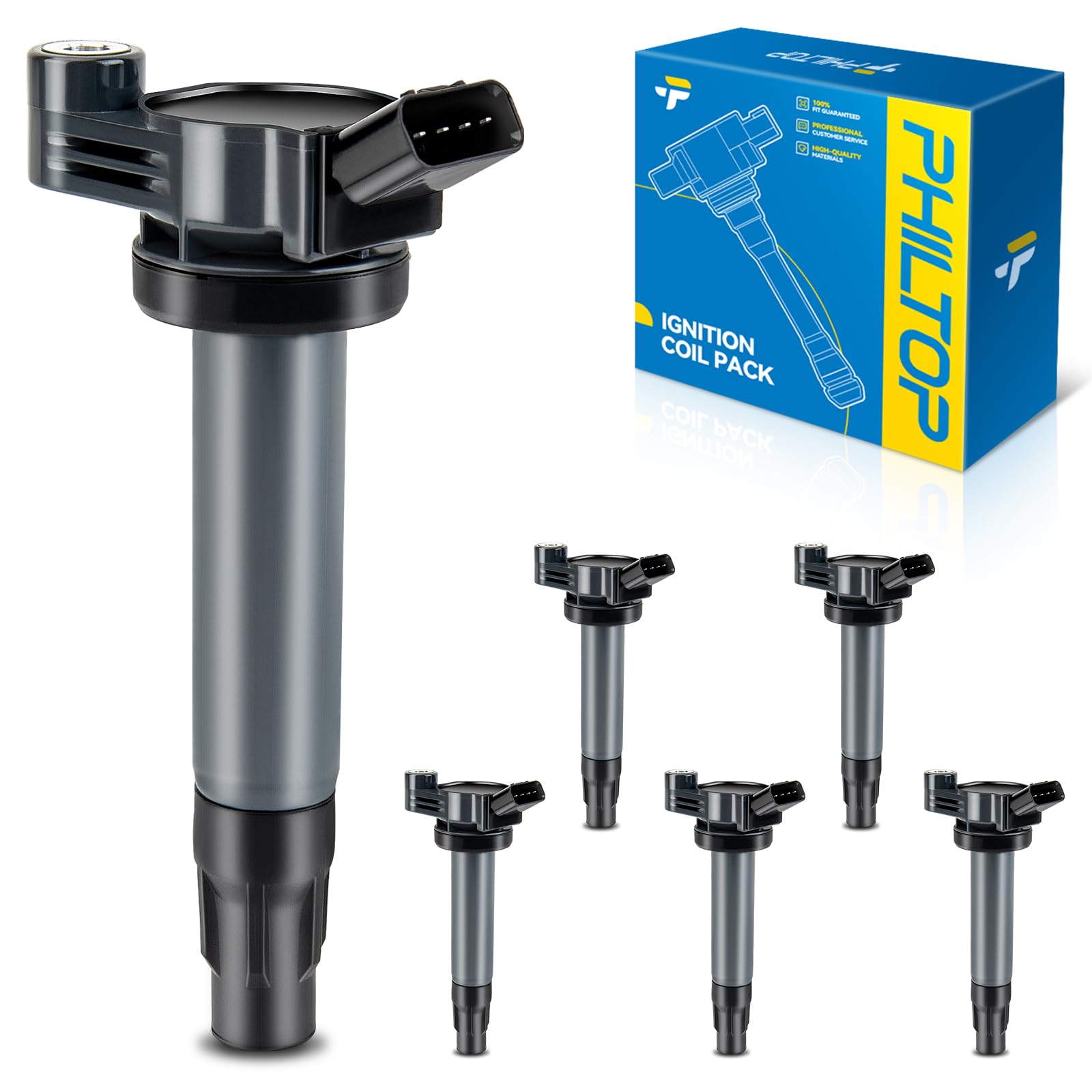PHILTOP UF506 Ignition Coil Pack, Compatible with 2004-2006 Sienna RX330 ES330 Camry, 2004-2008 Highlander Solara, 2006-2008 RX400h V6