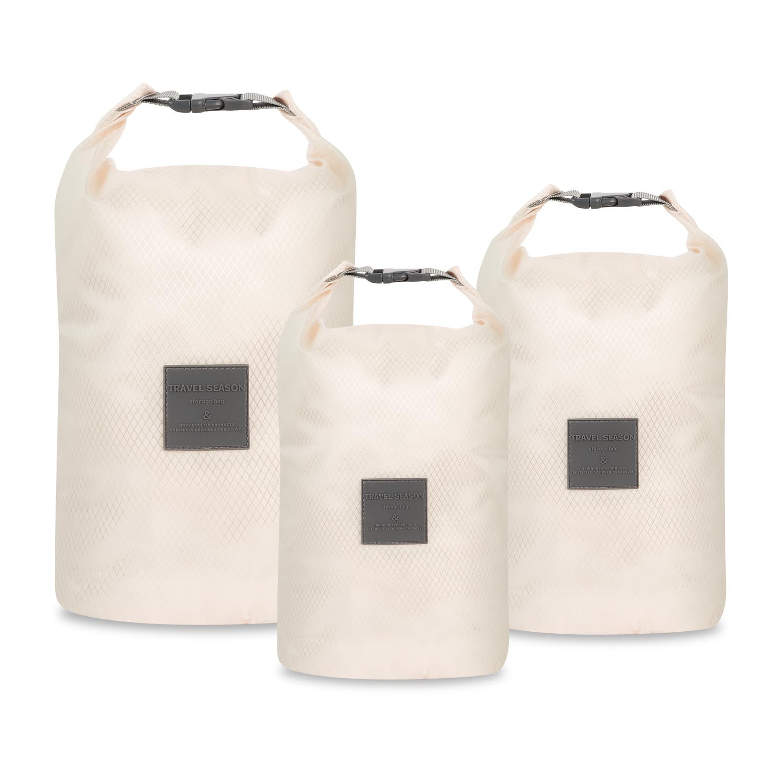 3Pcs Travel Laundry Bag Waterproof, Travel Compression Bags for Luggage Suitcase Dirty Clothes, Space-Saving Laundry Storage Bag for Swimming Yoga Gym Camping (Beige)