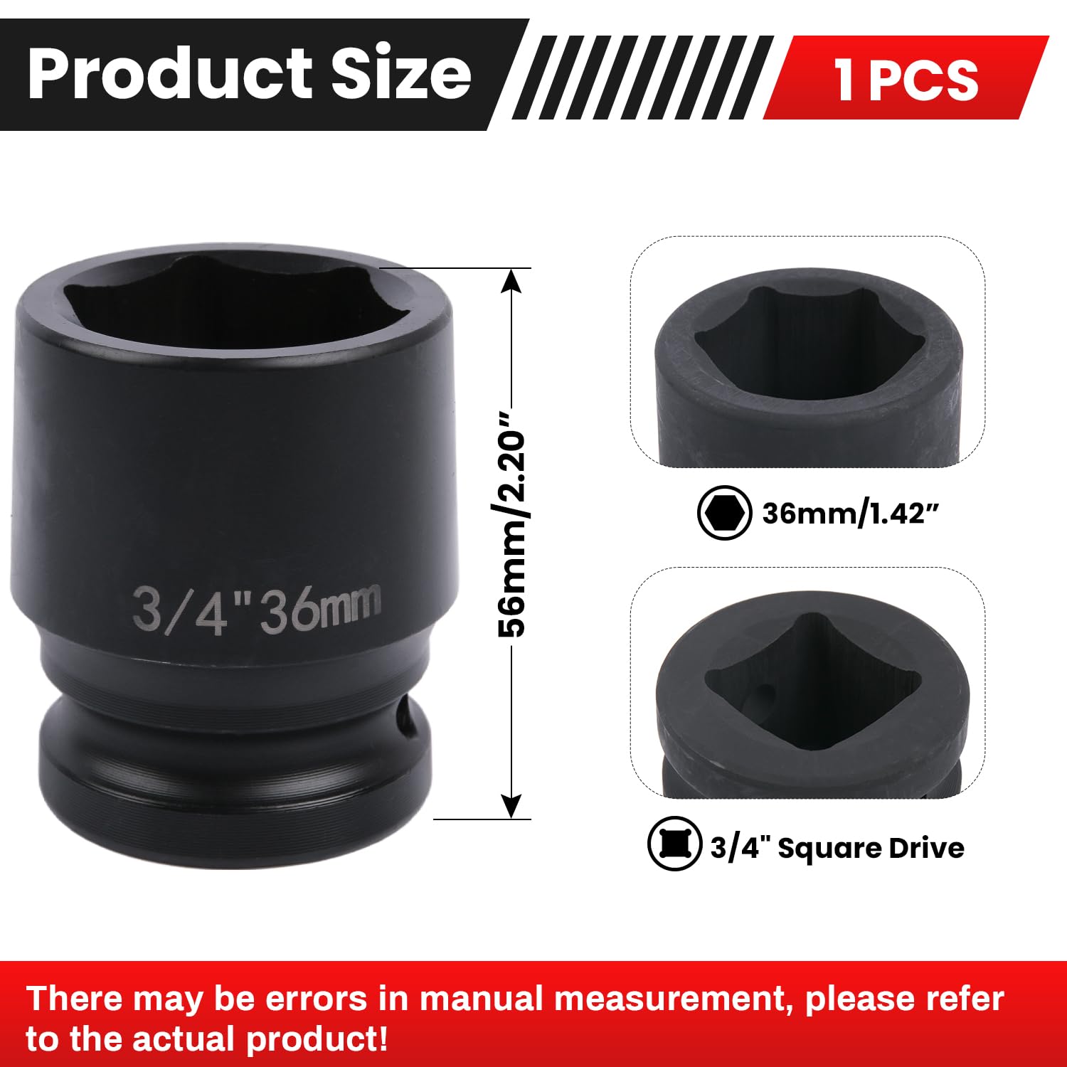 Deep 6-Point Impact Socket 3/4" Drive 36mm,Chrome Molybdenum Steel, Anti-Rust Metric Hex Socket for Car Repairs and Impact Wrench - Image 2