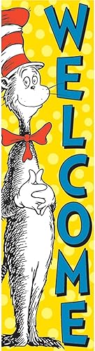 Estandarte vertical de bienvenida para aula Eureka  Dr Seuss Unitalla El Gato Ensombrerado