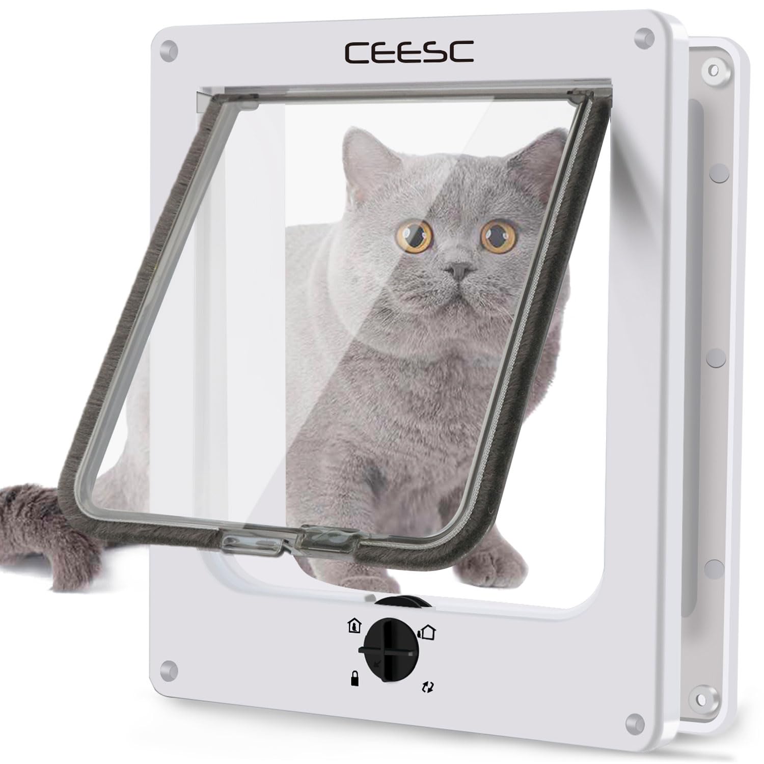 CEESC Gattaiola per gatti extra large (dimensioni esterne 29,5 x 24,9 cm), girevole a 4 vie, con chiusura a 4 vie, porta per interni ed esterni, porta per animali domestici resistente alle intemperie