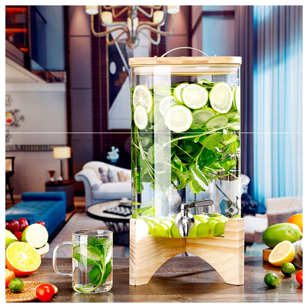 Dispensador de bebidas, dispensador de bebidas de vidrio con espiga, dispensador de bebidas de gran capacidad con soporte de bambú, dispensador de limonada de jugo helado para fiestas diarias
