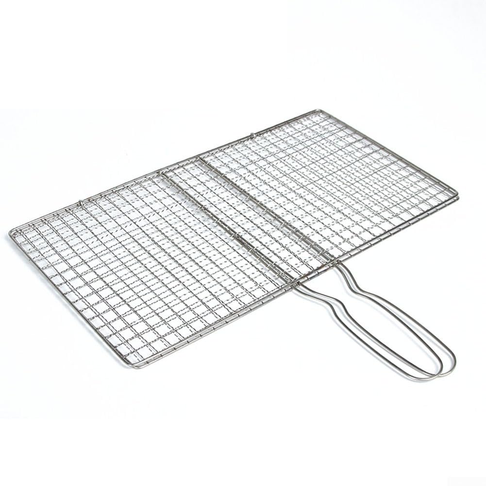 Stainless Steel Barbecue Grilling Basket with Extended Heat Resistant Handle for Easy Flipping of Fish, Meat, Vegetables and Seafood, Secure Mesh Holder Prevents Food Sticking or