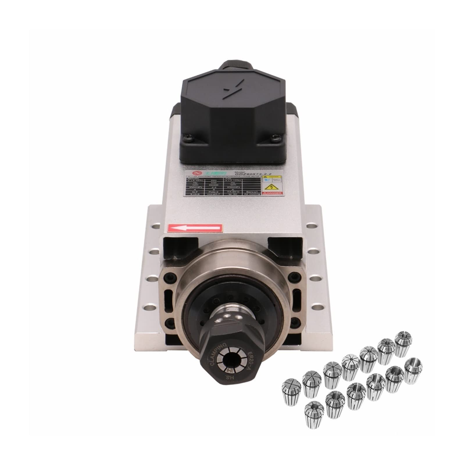 Lloopk Junction Box Cnc Spindle, Cnc Machine Tool Spindle 2200W 2.2Kw 24000Rpm 400Hz Er20 Air Cooling Motor 3 Phase Input + 13 Pcs Collets（1-13Mm）(,380)