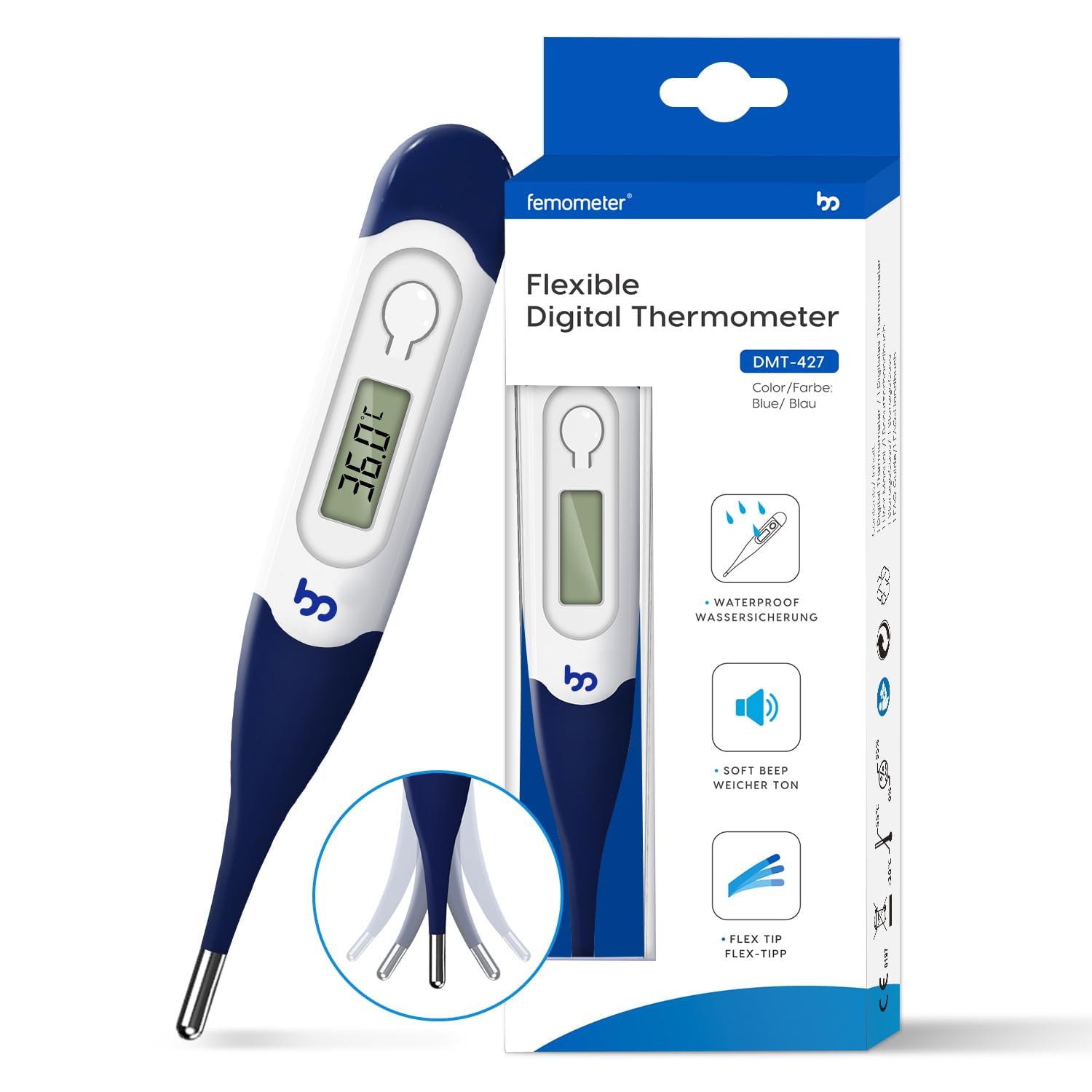 Thermomètre Numérique à Embout Flexible​, Mesure Rapide et Précise par Voie Buccale, Axillaire ou Rectale - Pour Bébés, Enfants et Adultes