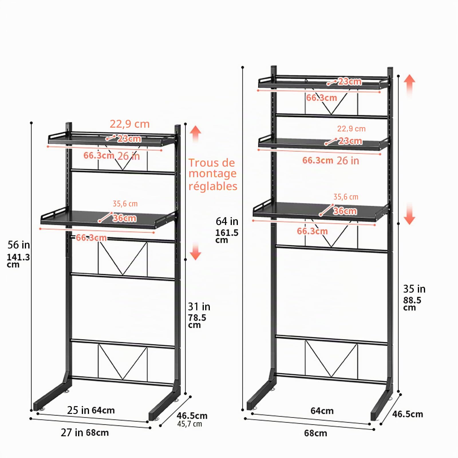 Organisateur de Toilettes sur pied Réglable Support de Rangement pour Étagère à Linge Salle de Bain Espace Économisé, au-Dessus de l'étagère de la Machine à Laver, Rangement pour Lave-Linge Utilitaire