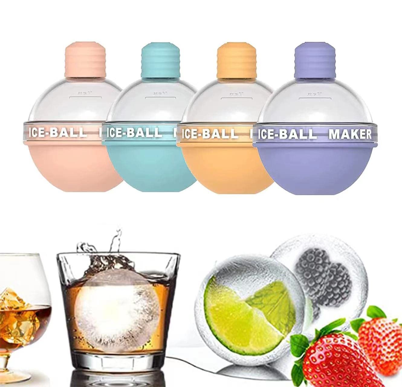4 Pack Ice Ball Maker, New Creative Light Bulbs Ice Molds, Silicone Ice Cube Tray, Whiskey Ice Mold Ball, Round Sphere Ice Mold for Whiskey and Cocktails