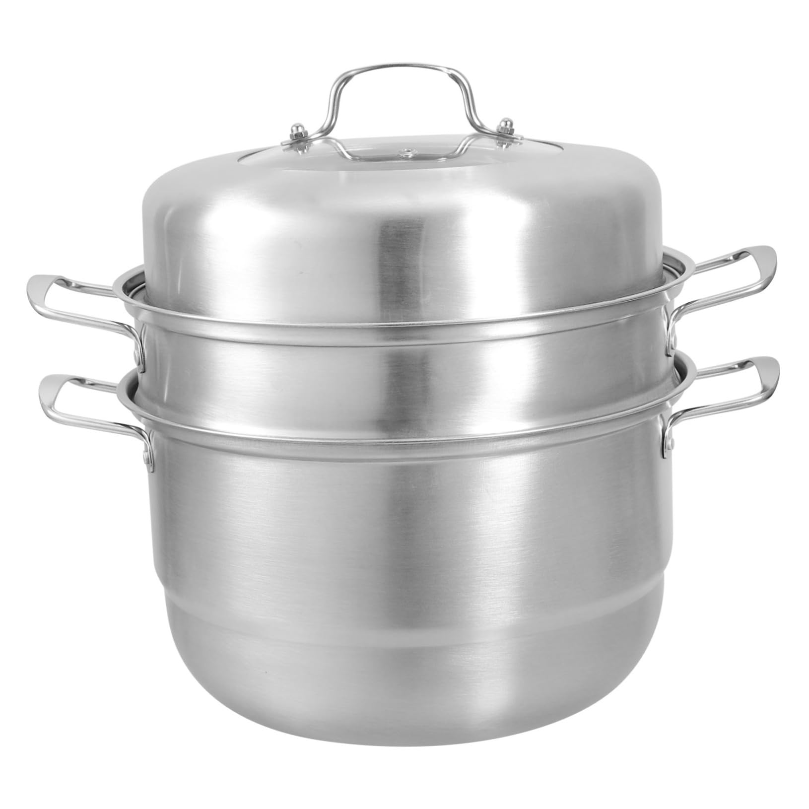 Dampfgarer Topf 3-stufig aus Edelstahl mit Glasdeckel Silber | Multilayer Design, Geeignet für Gemüse, Meeresfrüchte und Fleisch, 1 Satz