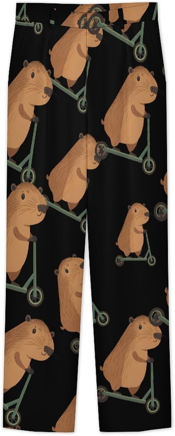 Cute Capybara Riding Scooter Men's Classic Fit Suit Pants Straight Leg Design Printed Trousers