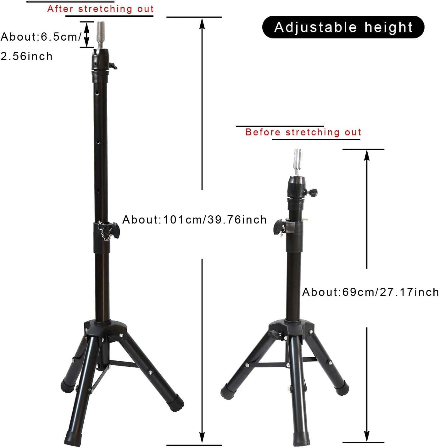 YANTAISIYU Wig Stand Tripod for Mannequin Head Stand Adjustable Wig Head Stand Holder for Wigs Canvas Block Head