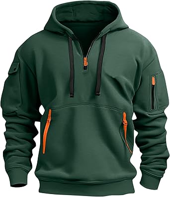 Fall Winter Quarter Zip Hoodie Men Pullover Tactical Sweatshirt Vintage Long Sleeve Casual Hoodies with Pockets