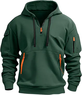 Fall Winter Quarter Zip Hoodie Men Pullover Tactical Sweatshirt Vintage Long Sleeve Casual Hoodies with Pockets