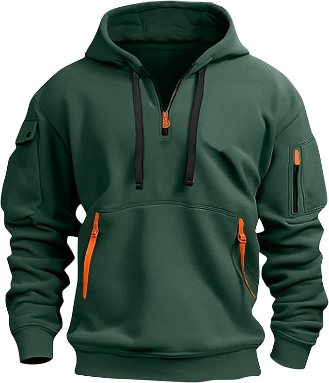 Fall Winter Quarter Zip Hoodie Men Pullover Tactical Sweatshirt Vintage Long Sleeve Casual Hoodies with Pockets