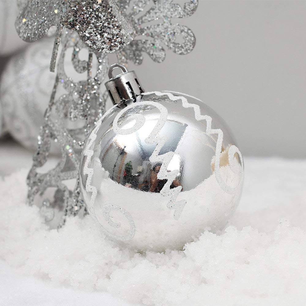décoration de Noël 24pcs Boules de Noël 6cm Ornements décorations d'arbre de Noël incassables Grande Boule de Boule en PVC Suspendue pour la fête à la Maison de Noël, Argent, 6cm