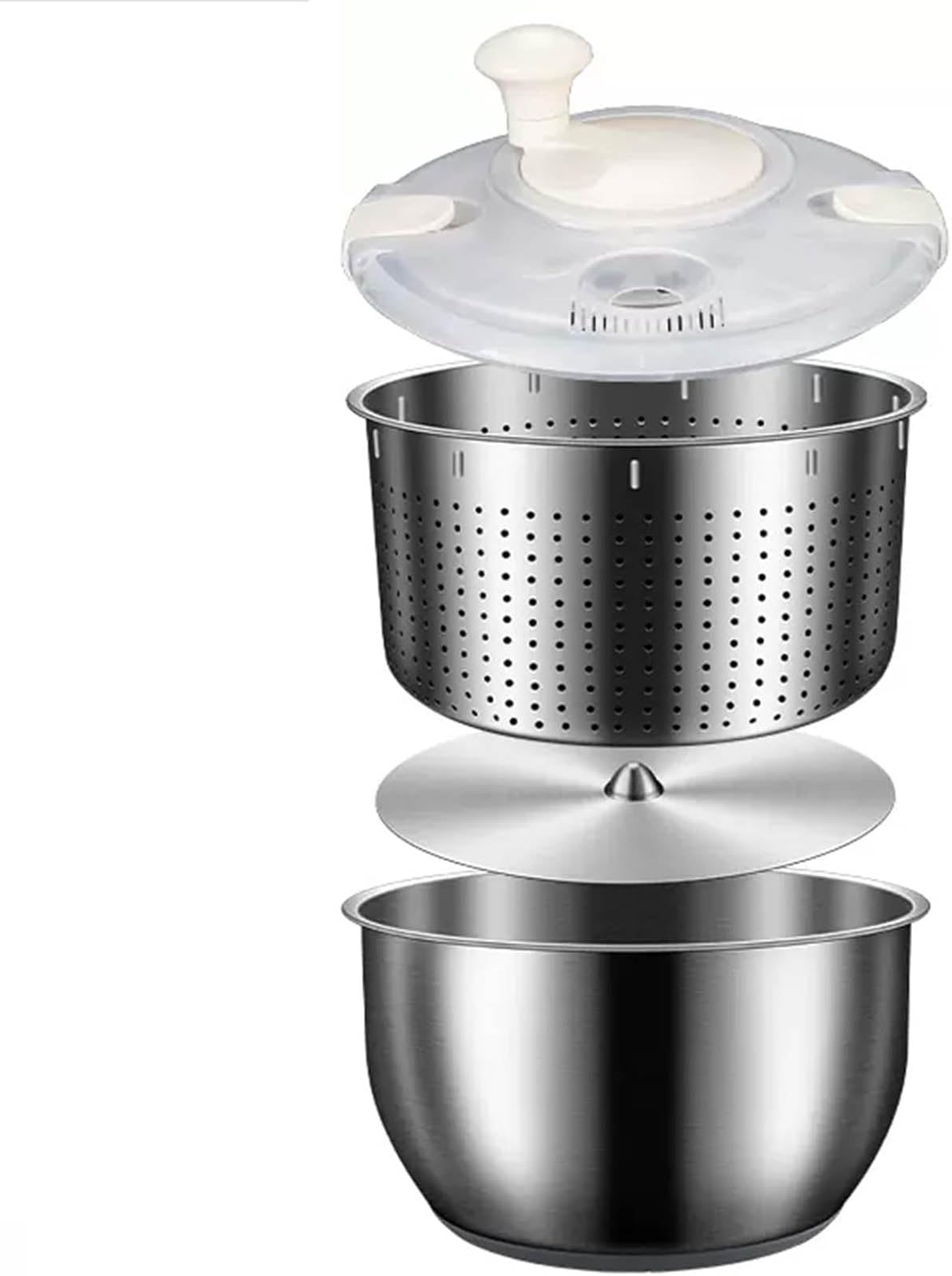 Rebcace 6L Salad Spinner, Stainless Steel Large Vegetable Washer, Pp Lid, For Fruit Washer， Pasta And Fries Spinner