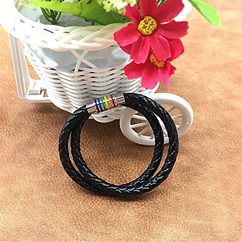 Image of Leather Braided LGBT Rainbow Bangle Bracelet - Gay & Lesbian Pride