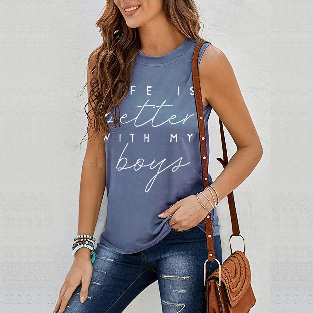 Life is Better with My Boys - Camisetas divertidas de regalo para mamá, camisetas cortas de verano, atléticas, informales, para entrenamiento