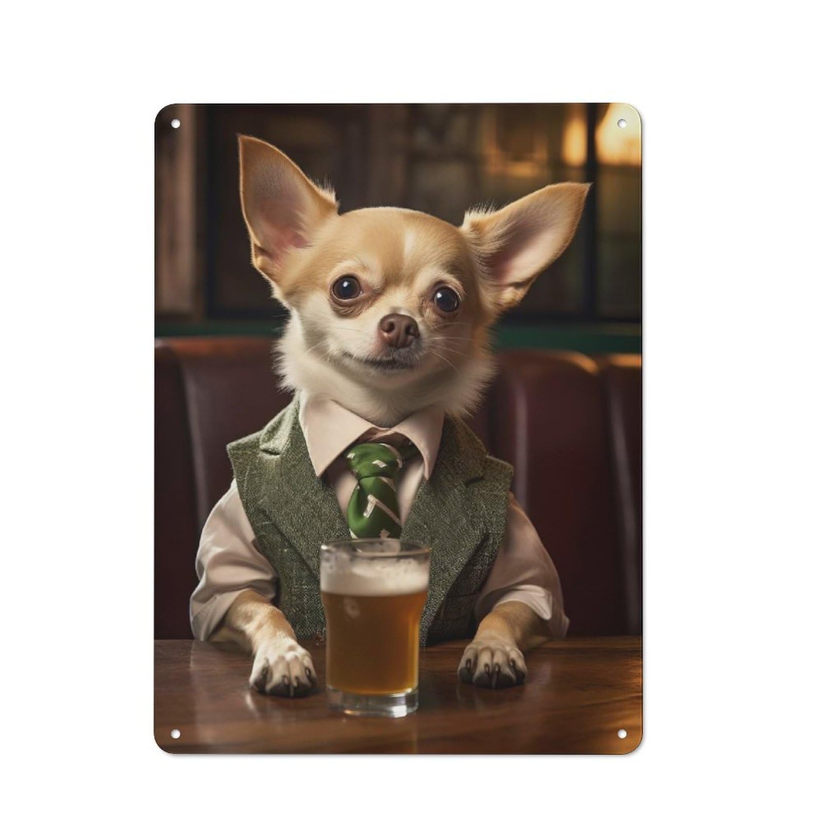 Junmoney Chihuahua Dog In The Pub Vintage Printed Metal Sign 40X30cm For Bar Or Restaurant, For Restaurant Interior Fans