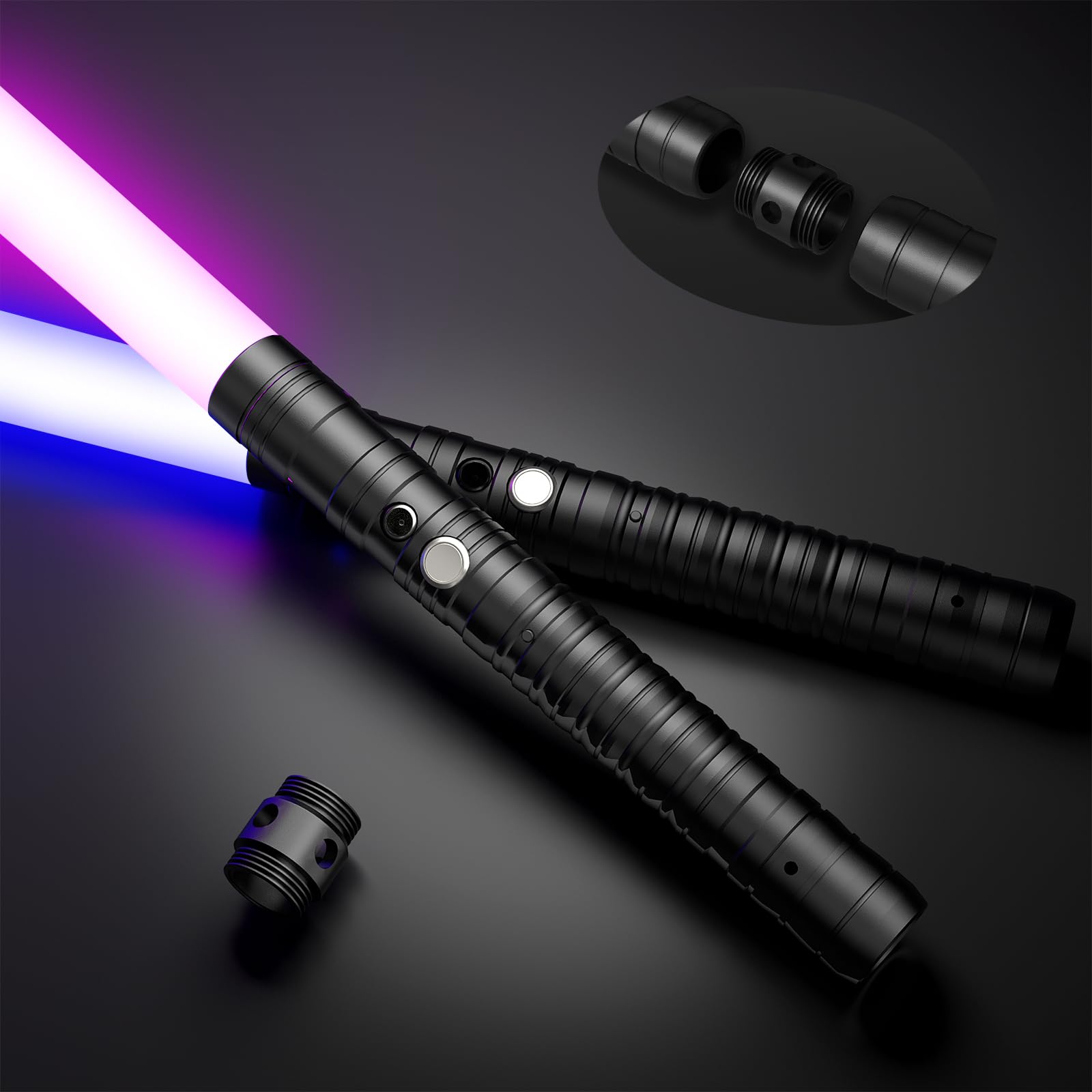 Dueling Light Sabers 2 Pack, 7 Color RGB with Aluminum Alloy Hilt, Double-Bladed, Rechargable 2-in-1 Lightsabers for Kids and Adults