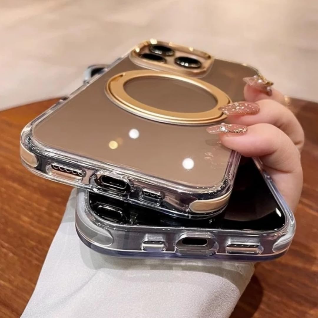 Custodia di lusso trasparente con supporto magnetico girevole per iPhone 15 Pro (per iPhone 15 Pro/Custodia magnetica grigia)