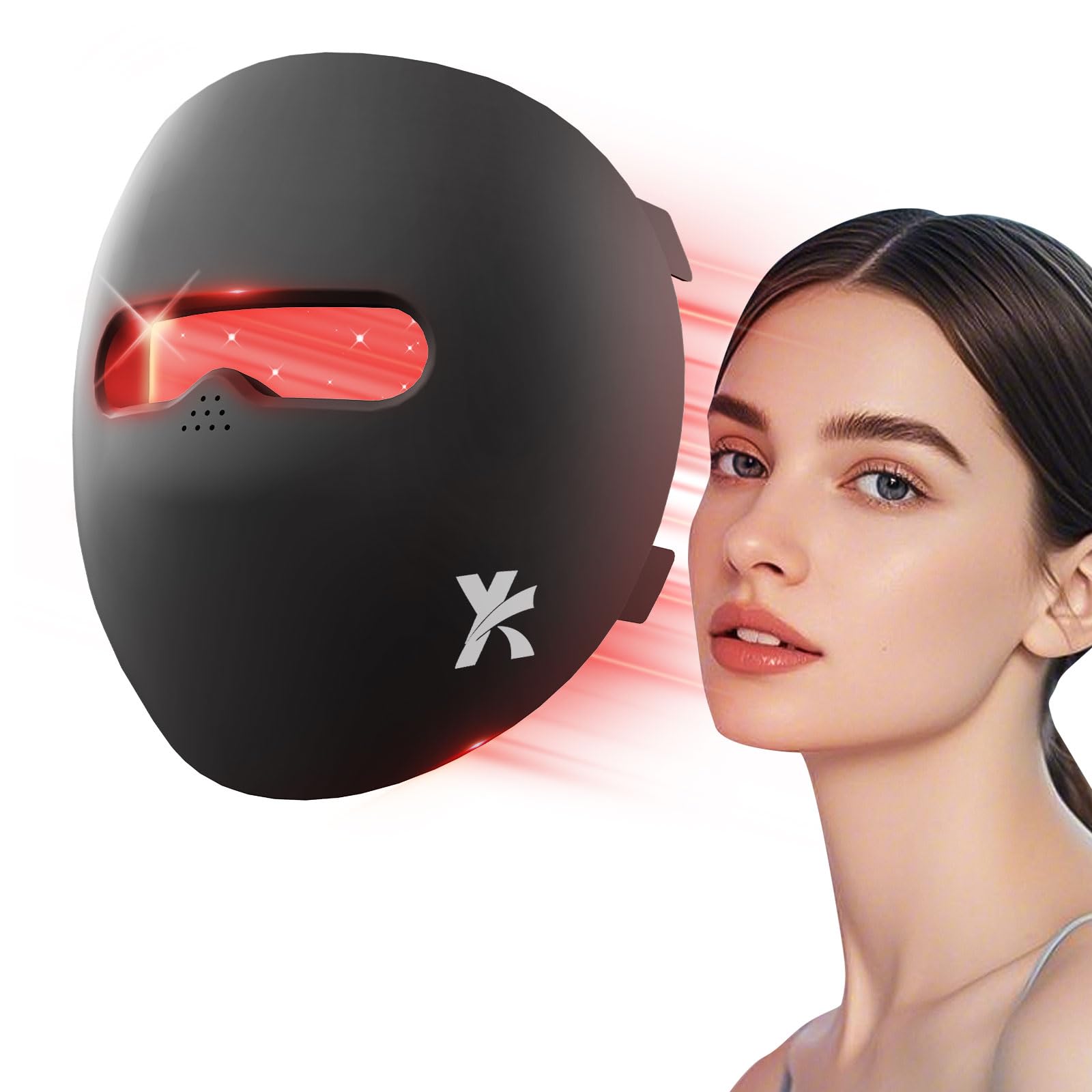YKeluxon Red Light Mask 3D, LED Red Light for Face Portable Design for Home and Travel 6000mAh Rechargeable (Black A)