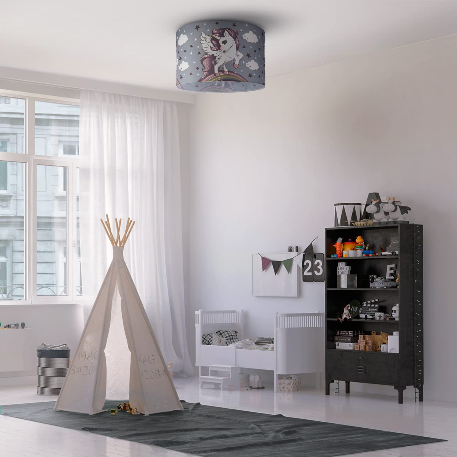 Paco Home Deckenlampe Kinderzimmer Deckenleuchte Babyzimmer Feuerwehr Straße Polizei Jungen Mädchen E27