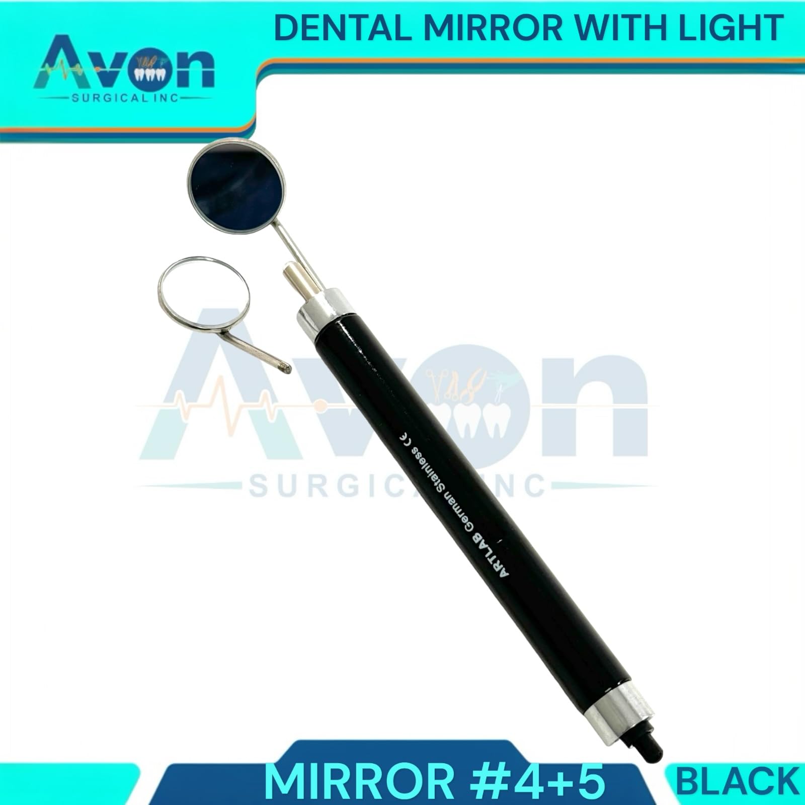 Dental Examination Mouth Mirror #4 + #5 with Illumination Light | Black, Blue, Pink Colored Handle | Anti Fog Inspection Mirror | (3 Pcs Bundle)
