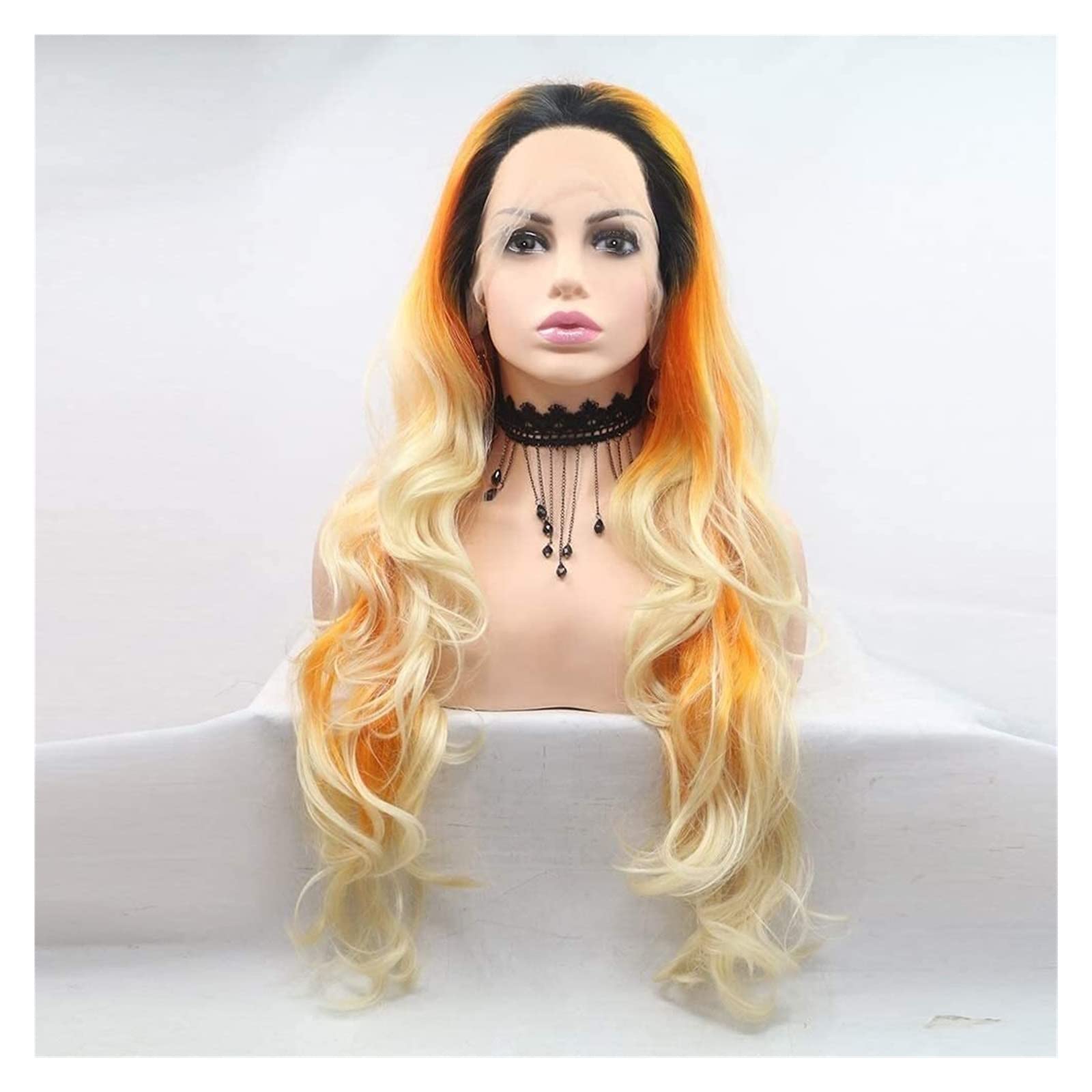 Perücke Damen Persönlichkeit Synthetische Langer Teil Wellige Perücke Ombre Orange Blonde Lockige Perücke Multi Bunte Perücken Perücke für Tägliche Party Cosplay