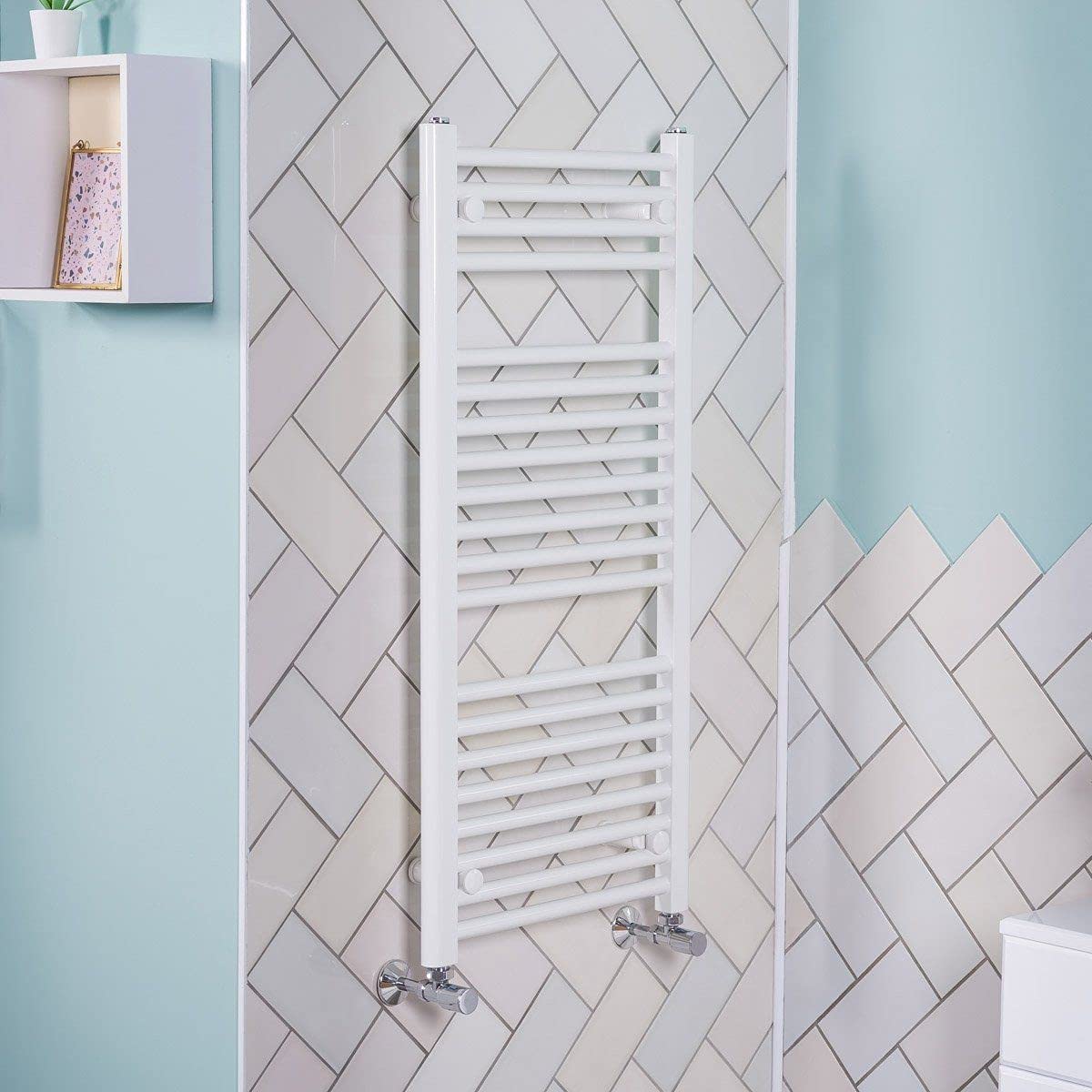 Warmehaus Contemporary Straight Bathroom Ladder Radiator Heated Towel Rail 970 x 450mm Towel Warmer Central Heating White