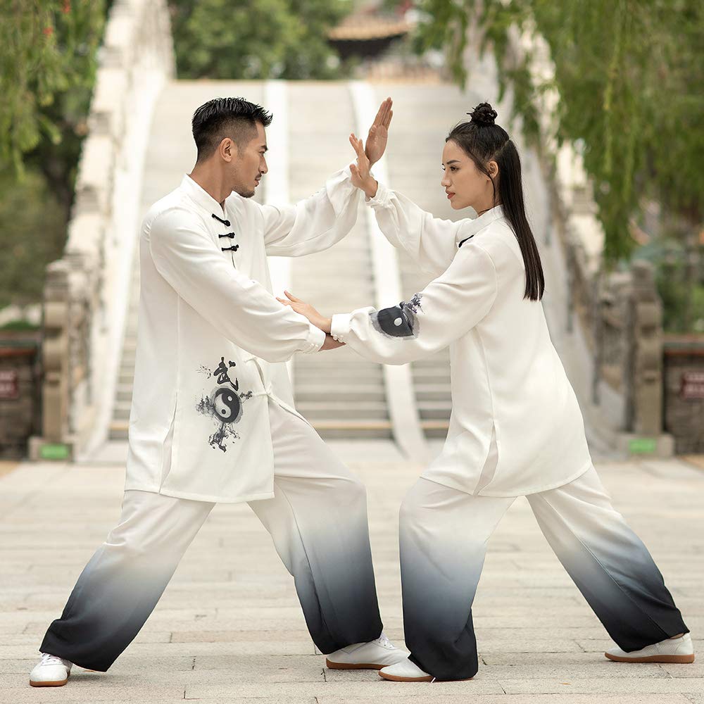 KSUA Uniforme unisex de Kung Fu para artes marciales de seda y lino, manga larga, ropa de tai chi, para ejercicios, Qi Gong, Kung Fu, Wung Chun