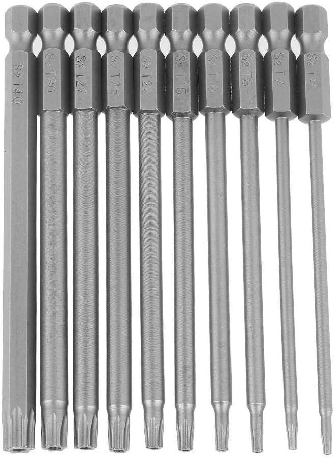 Torx Star Bits Set Screwdriver Bits Steel 1/4 Inch Hex Shank 10cm Long Magnetic Star Torx Security Head Drill Screwdriver BST Bits (10Pcs)