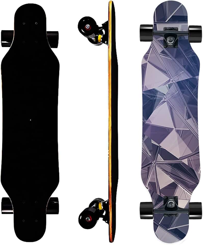 Mini Cruiser Longboard, skate de roda larga de 78 cm, skate estável para iniciantes e fácil de controlar, adequado para passeios em parques e ruas, padrão de chama exclusivo