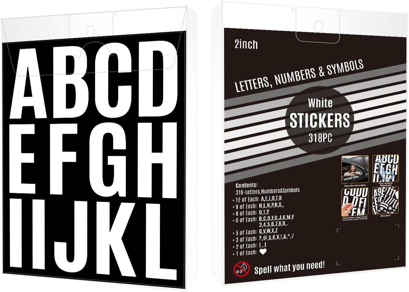 24 Sheets Large Letter Stickers, 318 Pcs 2 Inch Alphabet