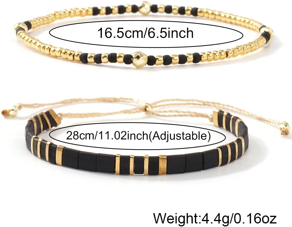 Tila Flat Beaded Stretch Bracelets for Women Stackable Gold Colorful Seed Beads Boho Bracelet Stack Adjustable Rope String Friendship Jewelry Trendy Holiday Gift - Image 7