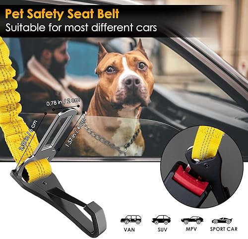 Vista 21 de SlowTon Cinturón de seguridad para perro, correa de cinturón de seguridad ajustable para perro, 2 en 1, cinturón de seguridad para automóvil