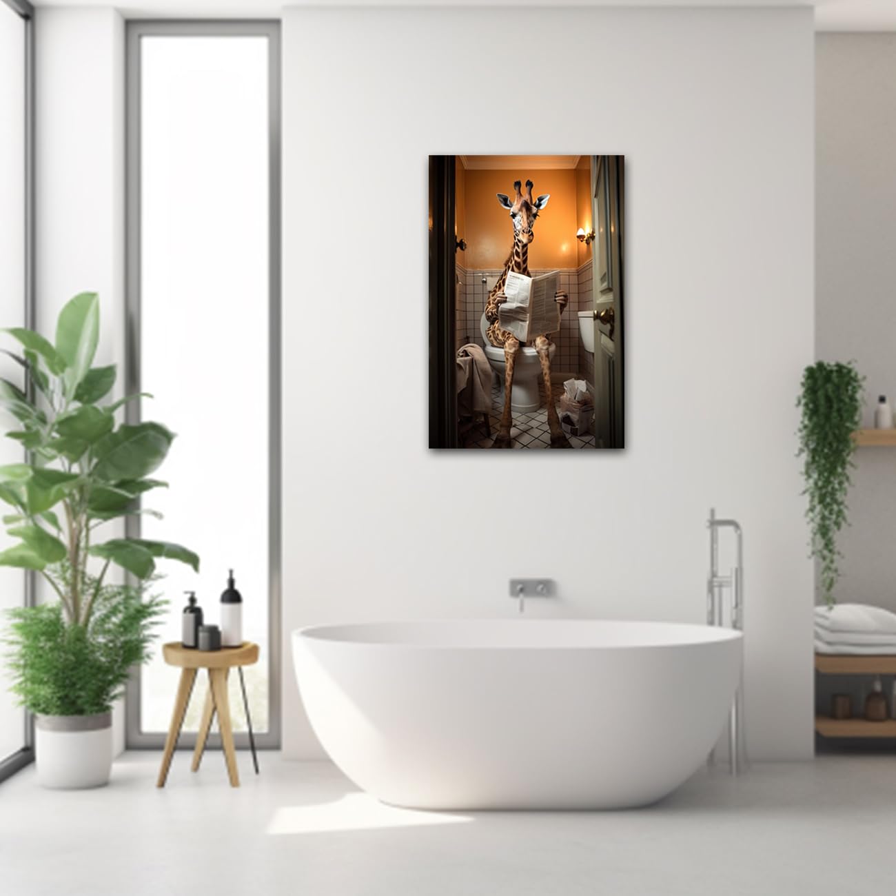 CXHOSTENT Bathroom Wall Decor Giraffe Sitting on Toilet Reading Newspaper Canvas Prints Funny Animal Bathroom Picture for Restroom Baby Room Decor (A-2 - Image 3