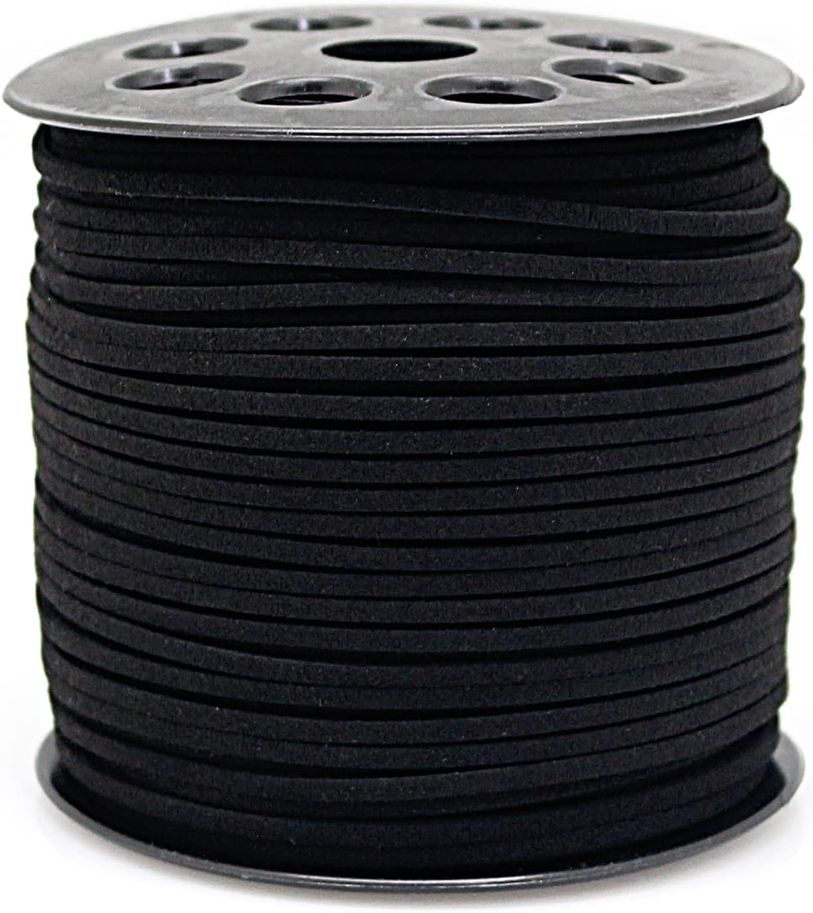 FQTANJU 100 Yards Suede Cord, 2.65mm Flat Faux Leather Cord with Roll Spool Beading Craft Thread for Necklaces, Bracelets, Jewelry Making, Beading and DIY Handmade Crafts (Black)