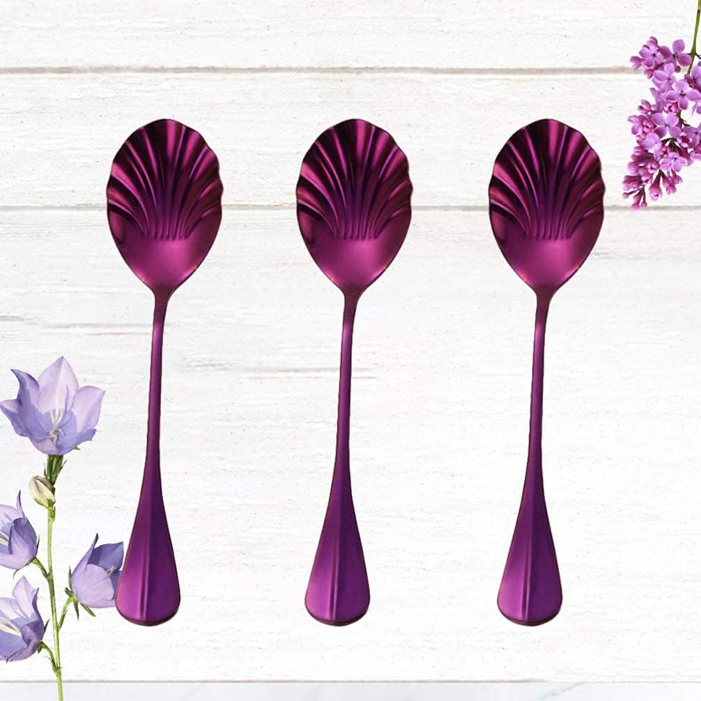 3 Pieces Stainless Steel Spoons Sugar Spoons Bowl of Tea Coffee Spoons Dessert Spoons for Milk Tea .-Lila