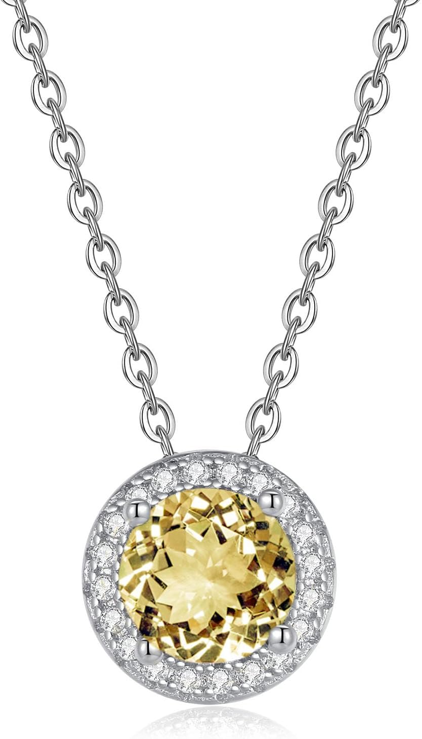 925 Sterling Silver Natural Garnet/Amethyst/Peridot/Citrine/Sky Blue Topaz Pendant Necklace for Women, Birthstone Necklace White Gold 16"+2", Jewelry Gifts for Her