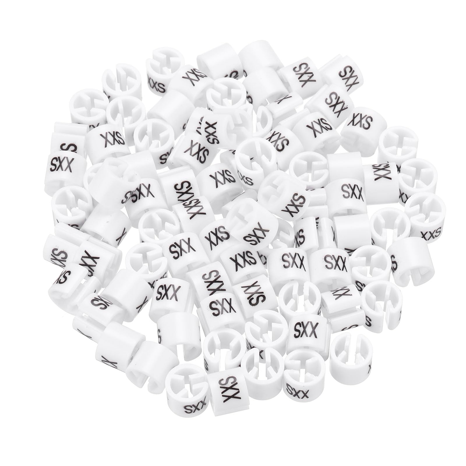 MECCANIXITY Clothes Hanger Marker 2XS Size Tag Fit 3mm Rod White for Garment Clothing Color Coding, Pack of 100