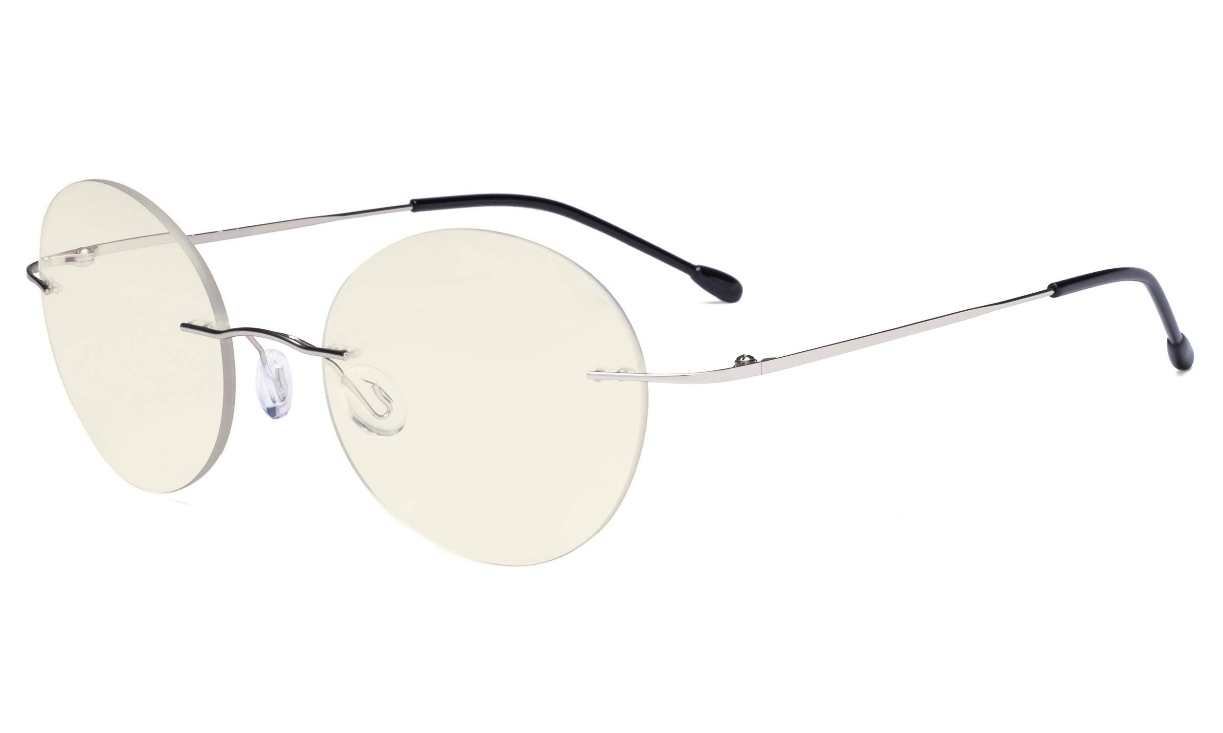 Eyekepper Frameless Progressive Glasses Multifocus Readers Blue light Filter Round Retro Reading Eyeglasses Men Women