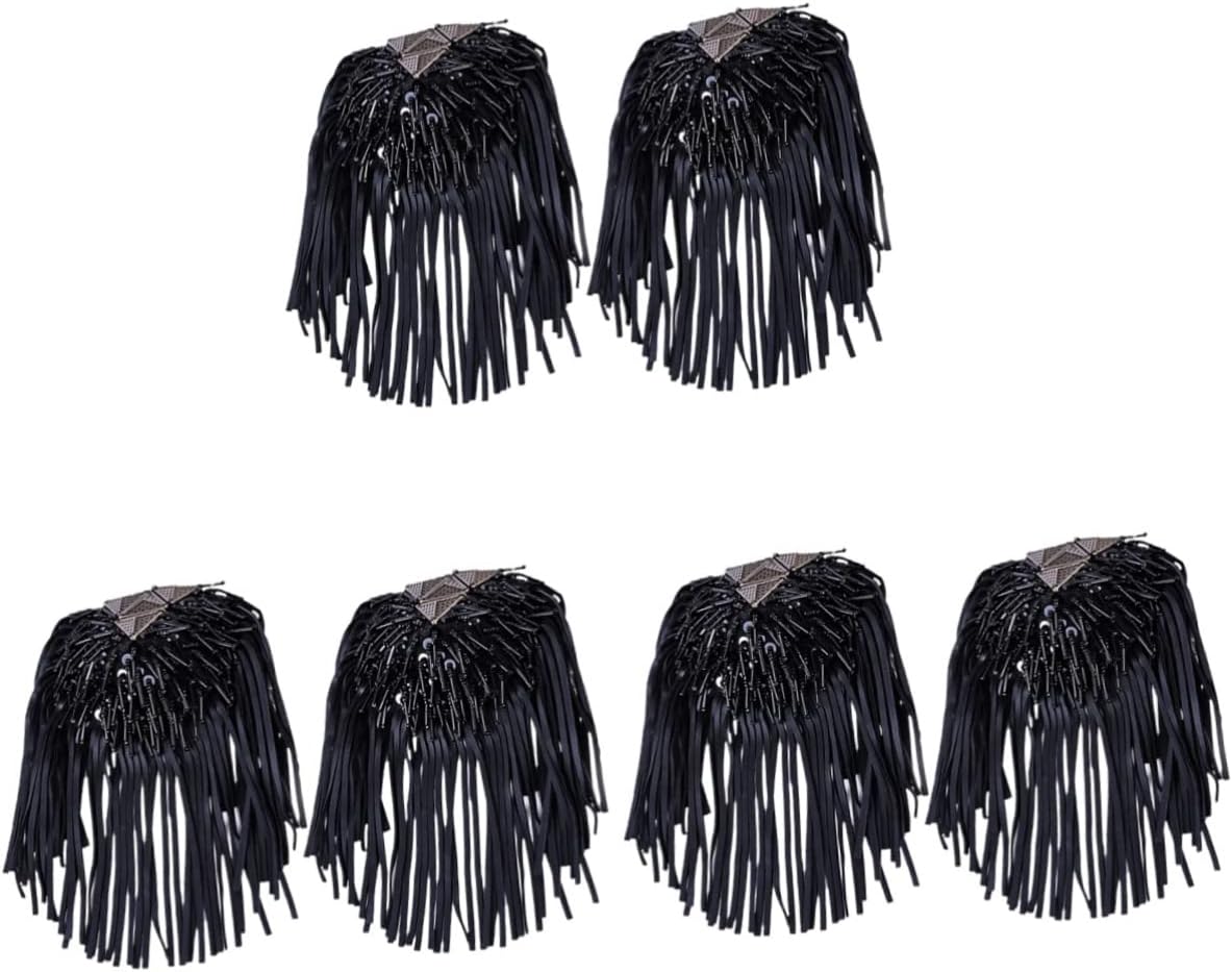 Yardenfun 6 Pcs Pu Leather Tassel Shoulder Strap Black Leather Shoulder Epaulets Fringe Epaulet Stage Suit Shoulder Badges Shoulder Chain Brooch Shoulder Board Sequin Pins Rivet Man Chained